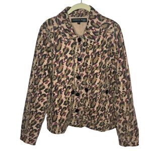 Veronica Beard Jeans Womens Multicolor Leopard Button Down Jacket Cotton Size L
